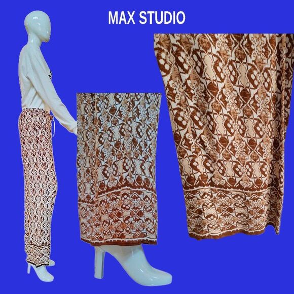 MAX STUDIO NEW Bohemian Medallion Drawstring Flowing Wide Leg Pant M - Picture 3 of 12